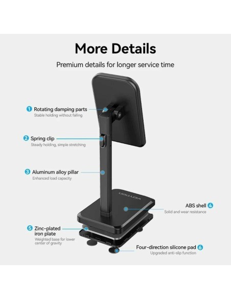 Support pour téléphone portable ou tablette Vention KCQB0 Noir
