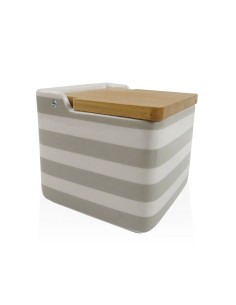Salière avec couvercle Versa Gris Céramique Bambou Dolomite Rayures 12,2 x 11,5 x 12,2 cm