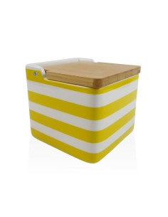 Salière avec couvercle Versa Jaune Céramique Bambou Dolomite Rayures 12,2 x 11,5 x 12,2 cm