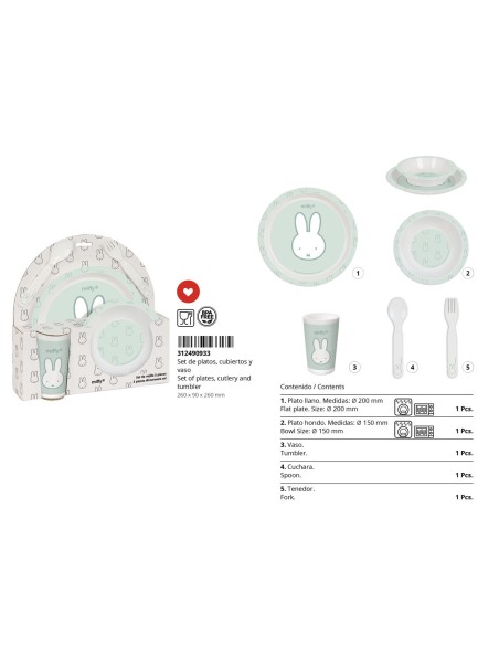 Set de vaisselle pour enfants Miffy Menta (5 Pièces)