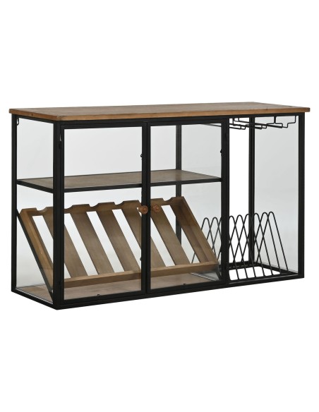 Range Bouteilles Home ESPRIT Noir Naturel Bois Métal Verre 102 x 32 x 60 cm