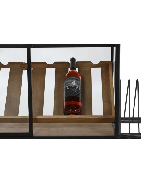 Range Bouteilles Home ESPRIT Noir Naturel Bois Métal Verre 102 x 32 x 60 cm
