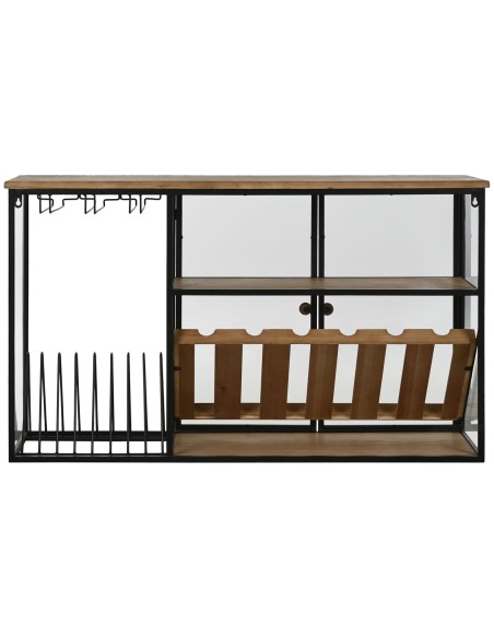 Range Bouteilles Home ESPRIT Noir Naturel Bois Métal Verre 102 x 32 x 60 cm