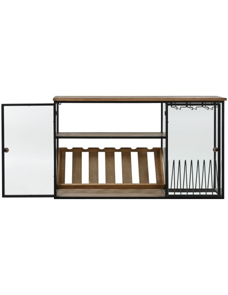 Range Bouteilles Home ESPRIT Noir Naturel Bois Métal Verre 102 x 32 x 60 cm