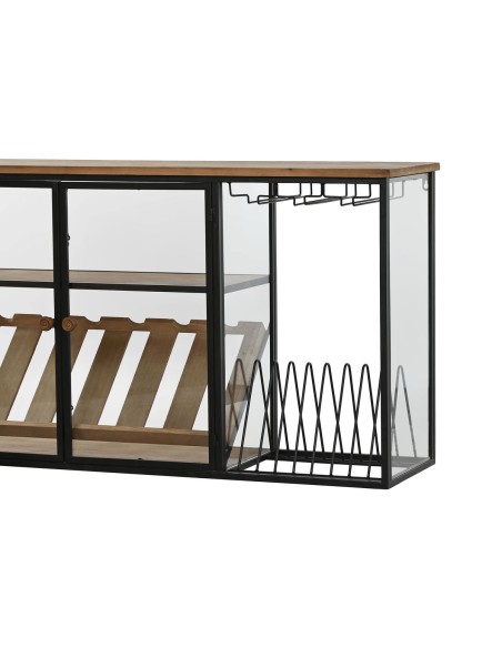 Range Bouteilles Home ESPRIT Noir Naturel Bois Métal Verre 102 x 32 x 60 cm