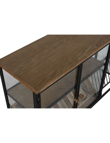 Range Bouteilles Home ESPRIT Noir Naturel Bois Métal Verre 102 x 32 x 60 cm