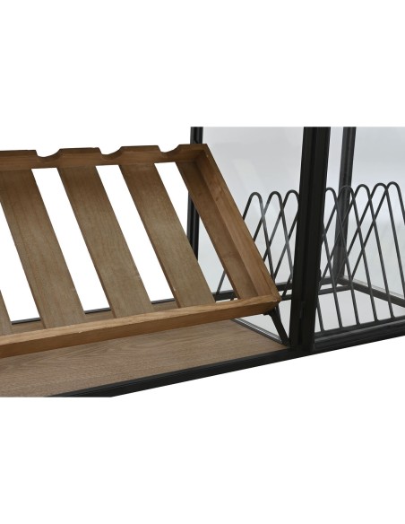 Range Bouteilles Home ESPRIT Noir Naturel Bois Métal Verre 102 x 32 x 60 cm