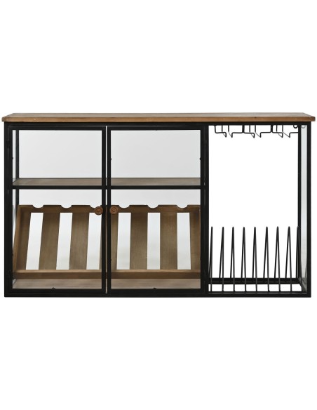 Range Bouteilles Home ESPRIT Noir Naturel Bois Métal Verre 102 x 32 x 60 cm