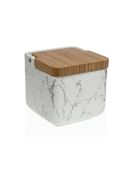 Salière avec couvercle Versa Céramique Bambou Acier Dolomite Marbre 11,7 x 11,2 x 11,7 cm