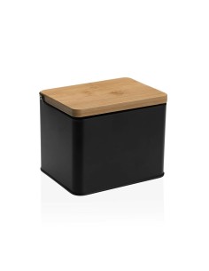 Salière avec couvercle Versa Noir Métal Bambou 11 x 11 x 14 cm