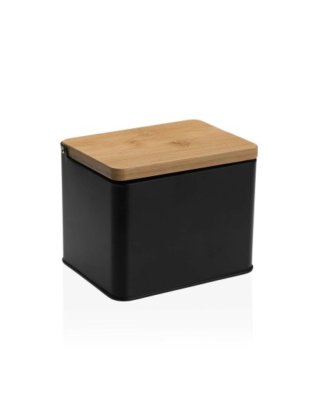 Salière avec couvercle Versa Noir Métal Bambou 11 x 11 x 14 cm