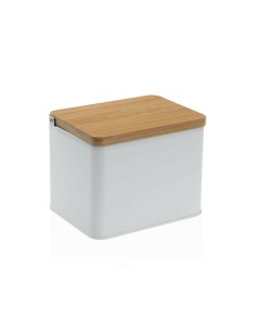 Salière avec couvercle Versa Blanc Métal Bambou 11 x 11 x 14 cm