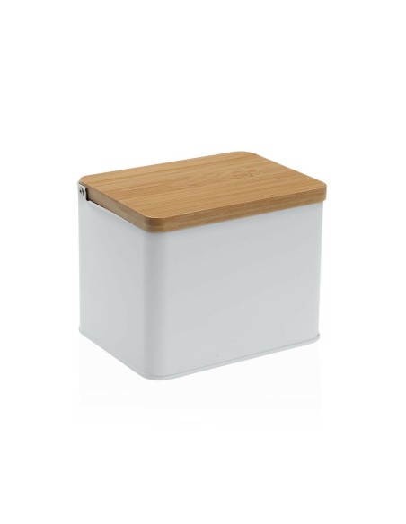 Salière avec couvercle Versa Blanc Métal Bambou 11 x 11 x 14 cm
