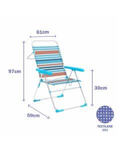 Marbueno Chaise Pliable 5 Positions Aluminium Rayures Orange et Bleu 59X61X97 cm 10464 2