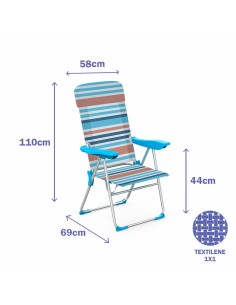 Marbueno Chaise Pliable 5 Positions Aluminium avec Coussin Rayures Orange et Bleu 69X58X110 cm 2