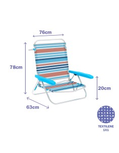 Marbueno Chaise Pliable 5 Positions Aluminium Rayures Orange et Bleu 63X76X78 cm 10463 2