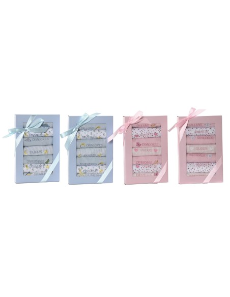 Ensemble de Bavoirs Home ESPRIT Rose Bleu ciel Coton 19 x 29 x 3 cm (4 Unités)