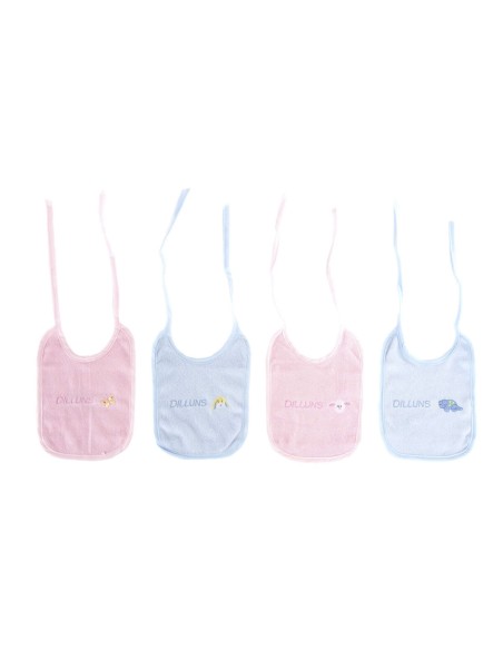 Ensemble de Bavoirs Home ESPRIT Rose Bleu ciel Coton 19 x 29 x 3 cm (4 Unités)