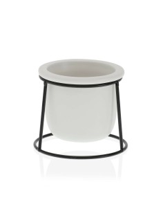Pot Versa Blanc Métal Céramique Plastique Rond Minimaliste 10,5 x 11,5 x 10,5 cm