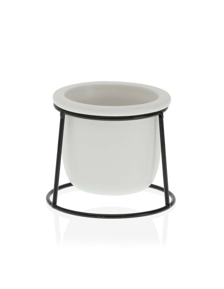 Pot Versa Blanc Métal Céramique Plastique Rond Minimaliste 10,5 x 11,5 x 10,5 cm