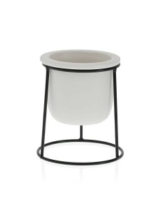 Pot Versa Blanc Métal Céramique Plastique Carré Minimaliste 10,5 x 14,5 x 10,5 cm