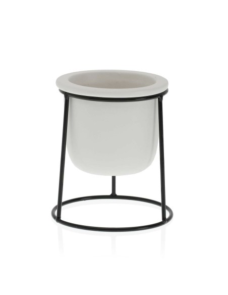 Pot Versa Blanc Métal Céramique Plastique Carré Minimaliste 10,5 x 14,5 x 10,5 cm