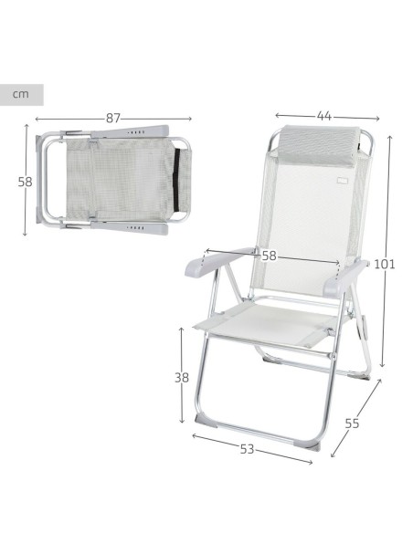 Chaise Pliante Aktive Inclinable Gris 44 x 101 x 55 cm