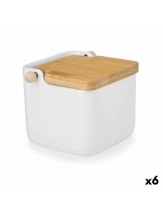 Salière avec couvercle Kinvara B5001 Blanc Marron Céramique Bambou 800 ml 12 x 11 x 12 cm (6 Unités)