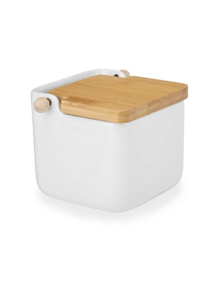 Salière avec couvercle Kinvara B5001 Blanc Marron Céramique Bambou 800 ml 12 x 11 x 12 cm (6 Unités)