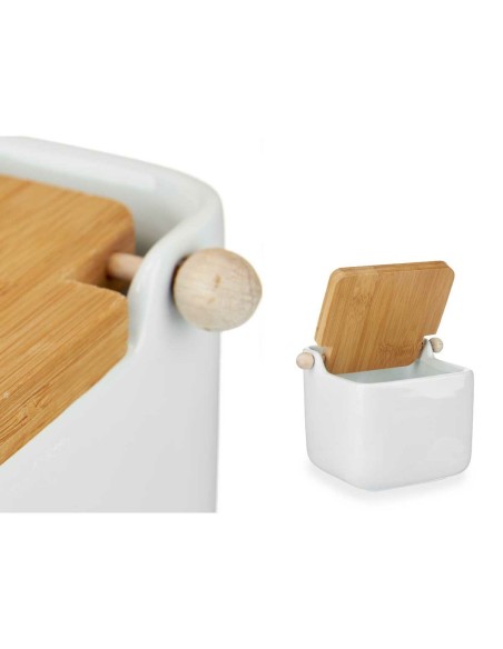 Salière avec couvercle Kinvara B5001 Blanc Marron Céramique Bambou 800 ml 12 x 11 x 12 cm (6 Unités)