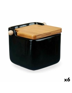 Salière avec couvercle Marron Noir Céramique Bambou 800 ml (6 Unités)