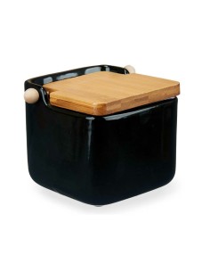 Salière avec couvercle Marron Noir Céramique Bambou 800 ml (6 Unités) 2