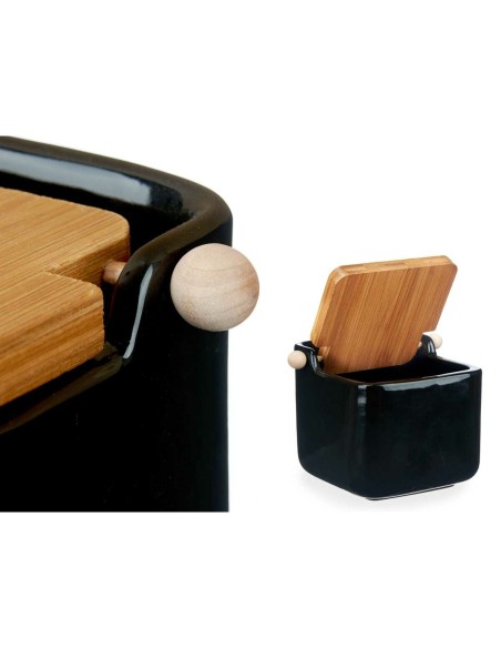 Salière avec couvercle Marron Noir Céramique Bambou 800 ml (6 Unités)