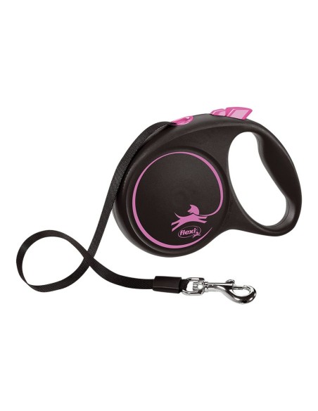 Laisse pour Chien Flexi BLACK DESIGN Noir Rose S