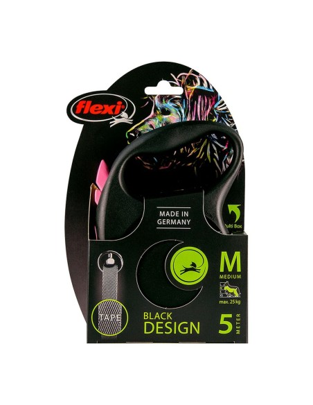 Laisse pour Chien Flexi BLACK DESIGN Noir Rose S