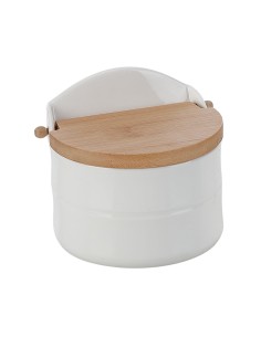 Salière avec couvercle Home ESPRIT Blanc Naturel Bambou Porcelaine 12 x 10 x 11 cm