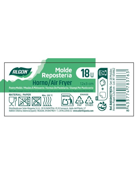 Moule pour four Algon 12 x 3 cm (18 Pièces) (24 Unités)