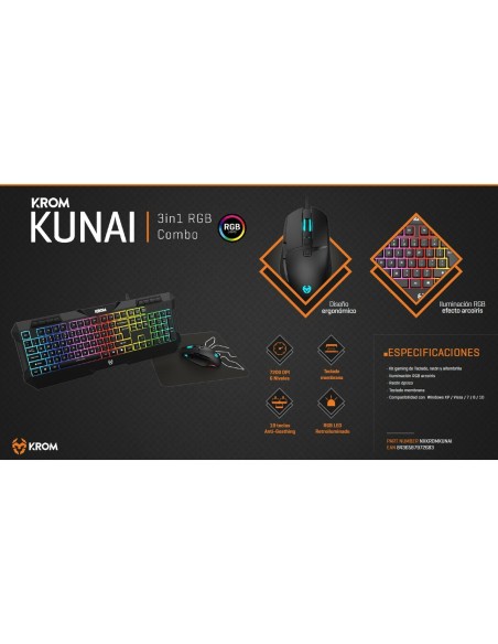 Clavier et Souris Gaming Krom Kunai Espagnol Qwerty
