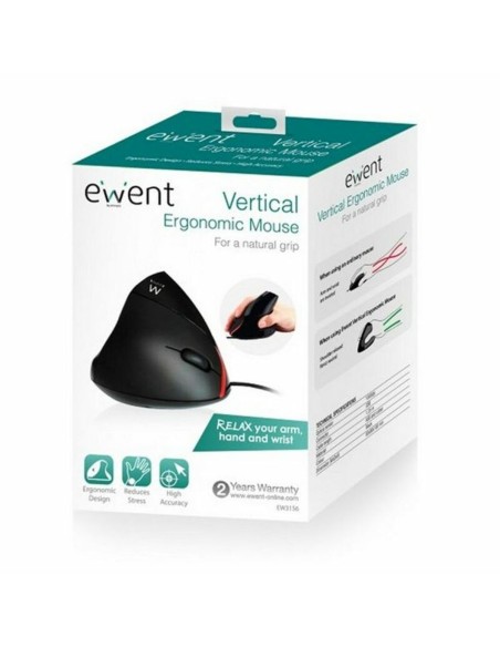 Souris Optique Ergonomique Ewent EW3156 1000 dpi USB Noir Noir/Rouge Rouge/Noir