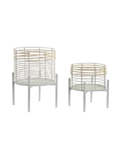Set de pots DKD Home Decor Blanc Naturel Métal Rotin Carré 25 x 25 x 32 cm (2 Unités)