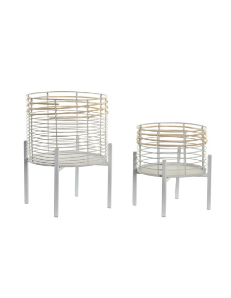 Set de pots DKD Home Decor Blanc Naturel Métal Rotin Carré 25 x 25 x 32 cm (2 Unités)