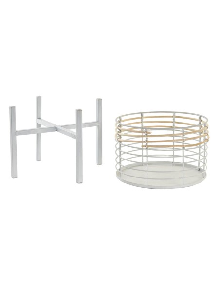 Set de pots DKD Home Decor Blanc Naturel Métal Rotin Carré 25 x 25 x 32 cm (2 Unités)