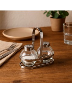 Salière et Poivrière Versa Argenté Métal Verre 2
