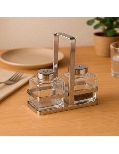 Salière et Poivrière Versa Argenté Métal Verre 2