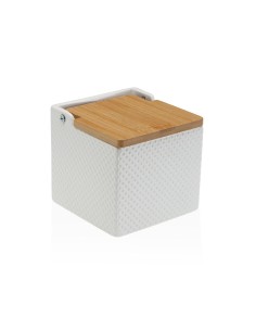Salière avec couvercle Versa Blanc Céramique Bambou Dolomite 11 x 11 x 11 cm