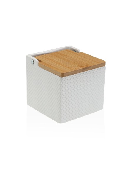 Salière avec couvercle Versa Blanc Céramique Bambou Dolomite 11 x 11 x 11 cm