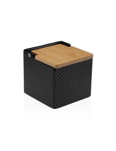 Salière avec couvercle Versa Noir Céramique Bambou Dolomite 11 x 11 x 11 cm