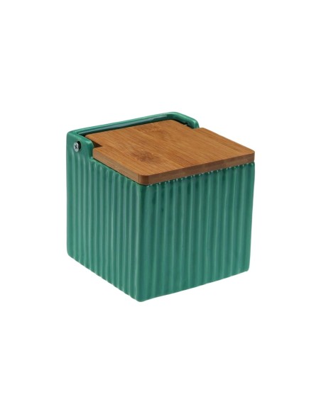Salière avec couvercle Versa Vert Céramique Bambou Dolomite 11 x 11 x 11 cm