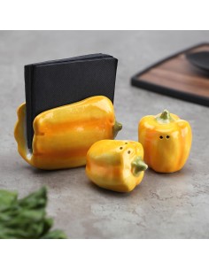 Salière et Poivrière Versa Céramique Dolomite Poivrons 7 X 5,8 X 5,8 CM 2