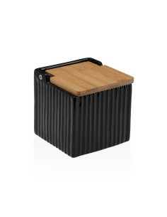 Salière avec couvercle Versa Noir Céramique Bambou Dolomite 11 x 11 x 11 cm